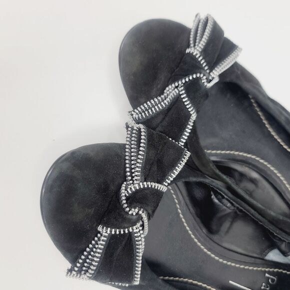 Linea Paolo Black Silver Zipper Edgy Suede Ballet Flat size 7 - Picture 11 of 14